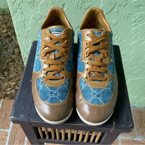 Gucci Double G Brown and Denim Sneakers